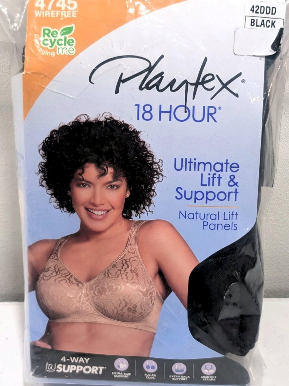 Playtex 18 Hour 42DDD Black Wireless Lift and Support Bra 4745